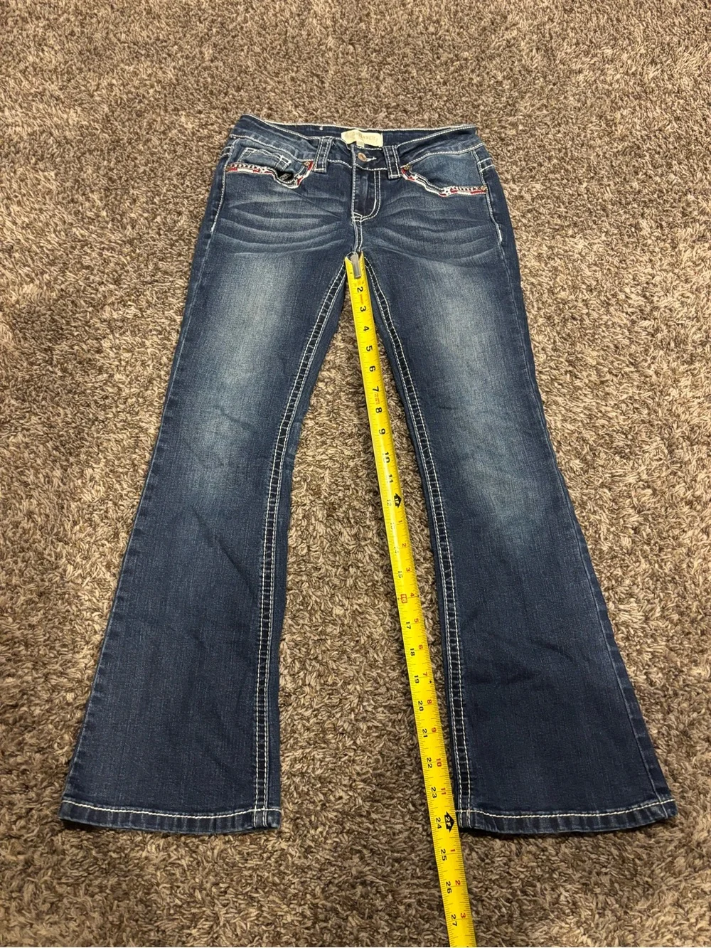 Girls Shyanne Dark Wash Bootcut Jeans with Star Embroidery